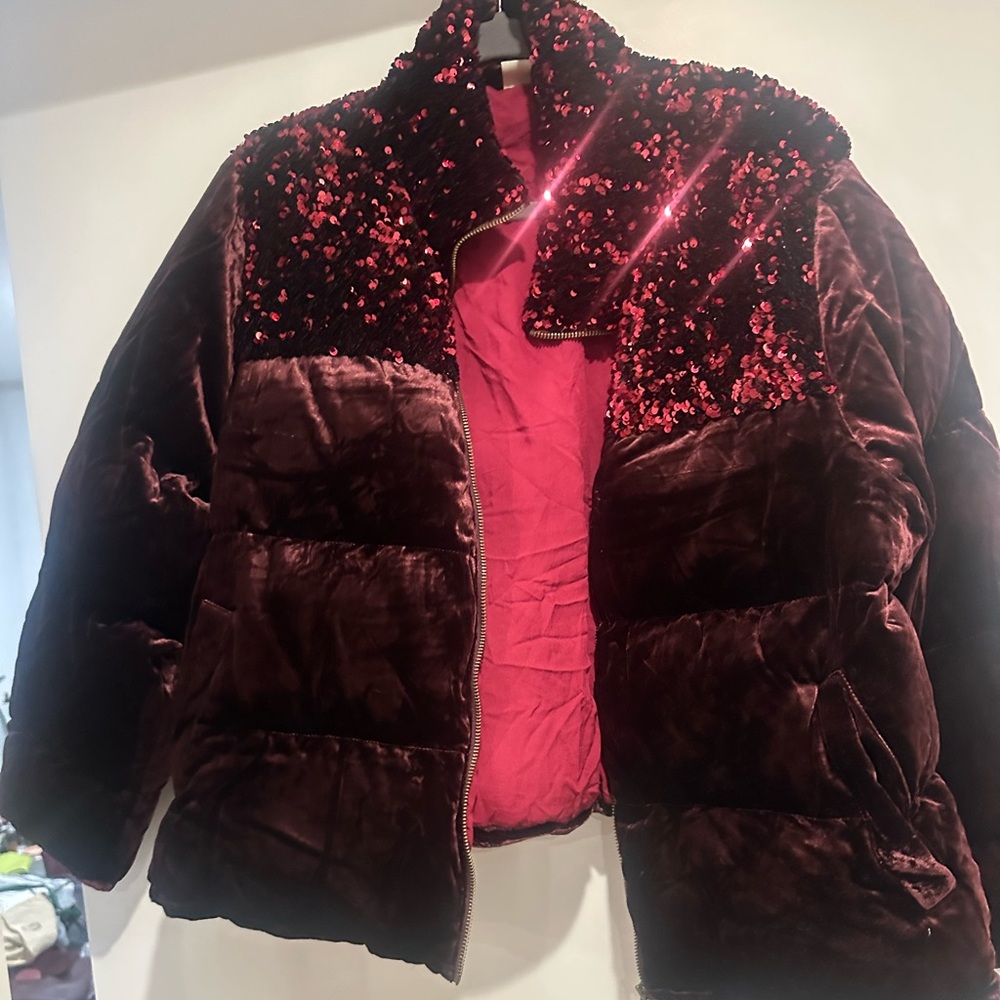 Anthropologie Sequin Velvet Puffer Jacket sz. 1X